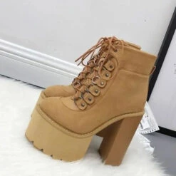 Gothic Grunge Lace Up Ankle Platform Boots EG313 -EgrilDoll Fashion Outlet Store gothic grunge lace up ankle platform boots eg313 brown us 4eu 35 436