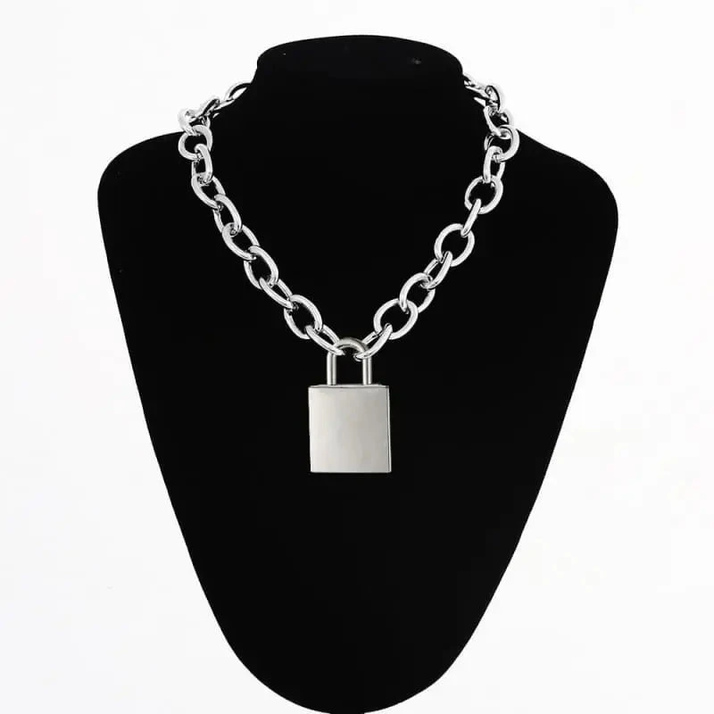 Gothic Grunge Large Padlock Chain Necklace EG0314 1 Gothic Grunge Large Padlock Chain Necklace EG0314