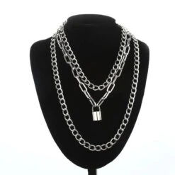 Gothic Grunge Layered Chain Padlock Necklace EG220