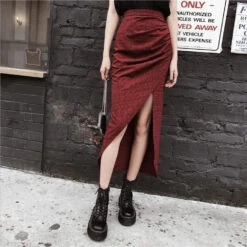 Gothic Grunge Plaid Asymmetrical Long Skirt EG265
