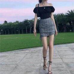 Gothic Grunge Plaid Bodycon Mini Skirt EG0330 -EgrilDoll Fashion Outlet Store gothic grunge plaid bodycon mini skirt eg0330 223