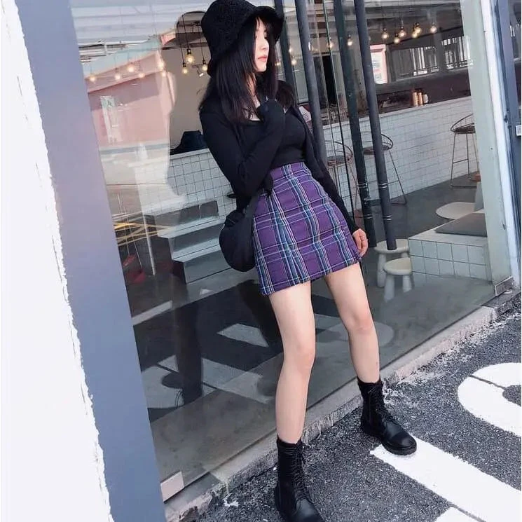 Gothic Grunge Plaid High Waist Mini Skirt (Available In Plus Size) EG268 1 Gothic Grunge Plaid High Waist Mini Skirt (Available In Plus Size) EG268
