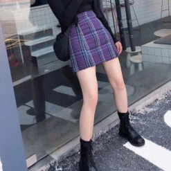Gothic Grunge Plaid High Waist Mini Skirt (Available In Plus Size) EG268 8 Gothic Grunge Plaid High Waist Mini Skirt (Available In Plus Size) EG268 -EgrilDoll Fashion Outlet Store gothic grunge plaid high waist mini skirt available in plus size eg268 purple xs 474