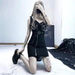 Gothic Grunge Plaid/Plain Zipper Dress EG026 -EgrilDoll Fashion Outlet Store gothic grunge plaidplain zipper dress eg026 317