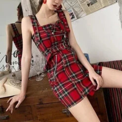Gothic Grunge Plaid/Plain Zipper Dress EG026 -EgrilDoll Fashion Outlet Store gothic grunge plaidplain zipper dress eg026 373