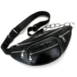 Gothic Grunge PU Leather Chain Fanny Pack Waist Bag EG0336