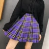Gothic Grunge Purple Pleated Plaid Schoolgirl Mini Skirt (Available In Plus Size) EG0341