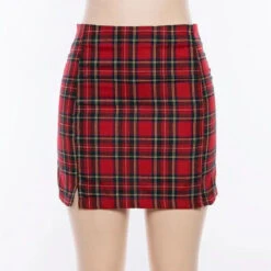 Gothic Grunge Red Black Plaid Pencil Mini Skirt EG0343 -EgrilDoll Fashion Outlet Store gothic grunge red black plaid pencil mini skirt eg0343 136
