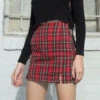 Gothic Grunge Red Black Plaid Pencil Mini Skirt EG0343