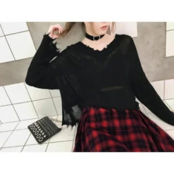 Gothic Grunge Red Black Plaid Skirt EG0344 -EgrilDoll Fashion Outlet Store gothic grunge red black plaid skirt eg0344 920