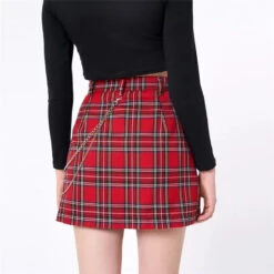 Gothic Grunge Red Plaid Chain Mini Skirt EG152 -EgrilDoll Fashion Outlet Store gothic grunge red plaid chain mini skirt eg152 220