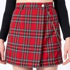 Gothic Grunge Red Plaid Chain Mini Skirt EG152 -EgrilDoll Fashion Outlet Store gothic grunge red plaid chain mini skirt eg152 347