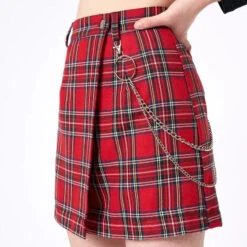 Gothic Grunge Red Plaid Chain Mini Skirt EG152 -EgrilDoll Fashion Outlet Store gothic grunge red plaid chain mini skirt eg152 694