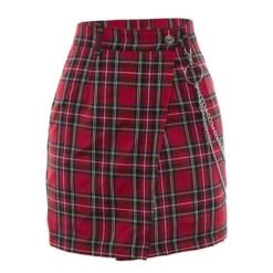 Gothic Grunge Red Plaid Chain Mini Skirt EG152