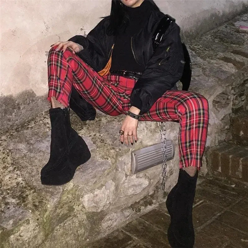 Gothic Grunge Red Plaid Pants EG0349 2 Gothic Grunge Red Plaid Pants EG0349 - Image 2