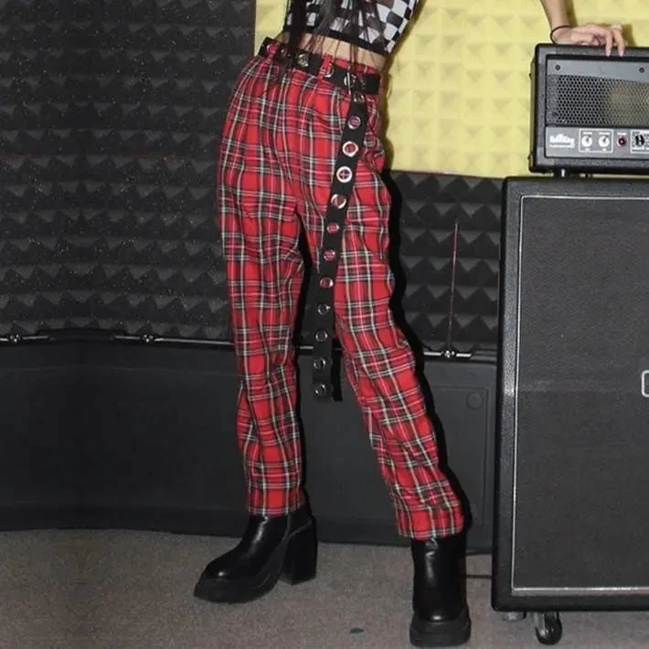 Gothic Grunge Red Plaid Pants EG0349 1 Gothic Grunge Red Plaid Pants EG0349
