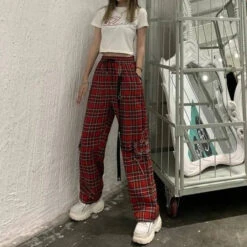 Gothic Grunge Red Plaid Pants EG077