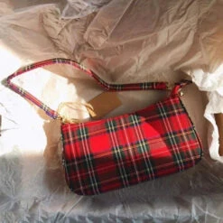 Gothic Grunge Red Plaid Small Shoulder Bag EG443 -EgrilDoll Fashion Outlet Store gothic grunge red plaid small shoulder bag eg443 616