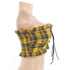 Gothic Grunge Ruffle Plaid Lace Up Tube Top EG045 -EgrilDoll Fashion Outlet Store gothic grunge ruffle plaid lace up tube top eg045 242