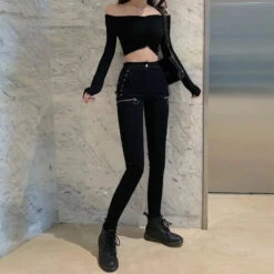 Gothic Grunge Side Open Zipper Skinny Pants EG376 -EgrilDoll Fashion Outlet Store gothic grunge side open zipper skinny pants eg376 197