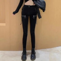 Gothic Grunge Side Open Zipper Skinny Pants EG376 -EgrilDoll Fashion Outlet Store gothic grunge side open zipper skinny pants eg376 290