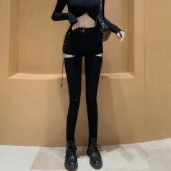 Gothic Grunge Side Open Zipper Skinny Pants EG376