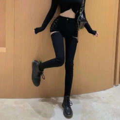 Gothic Grunge Side Open Zipper Skinny Pants EG376 -EgrilDoll Fashion Outlet Store gothic grunge side open zipper skinny pants eg376 806