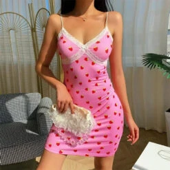 Gothic Grunge Strawberry Print Lace Bodycon Mini Dress EG0363 -EgrilDoll Fashion Outlet Store gothic grunge strawberry print lace bodycon mini dress eg0363 694