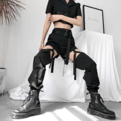 Gothic Grunge Streetwear Hollow Out Straps Jogger Pants EG257 -EgrilDoll Fashion Outlet Store gothic grunge streetwear hollow out straps jogger pants eg257 pant 175