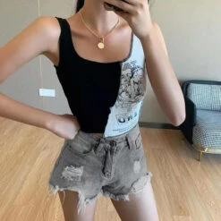 Gothic Grunge Two-Tone Black And White Tank Top EG322 -EgrilDoll Fashion Outlet Store gothic grunge two tone black and white tank top eg322 738