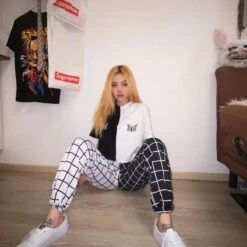 Gothic Grunge Two-Tone Checkered Pants EG057 -EgrilDoll Fashion Outlet Store gothic grunge two tone checkered pants eg057 pant 296