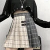 Gothic Grunge Two Tone Double Buckle Pleated Plaid Mini Skirt EG0371