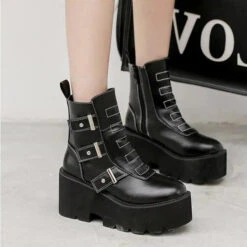 Gothic Grunge White Stitching Platform Boots EG0376 -EgrilDoll Fashion Outlet Store gothic grunge white stitching platform boots eg0376 955