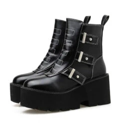 Gothic Grunge White Stitching Platform Boots EG0376