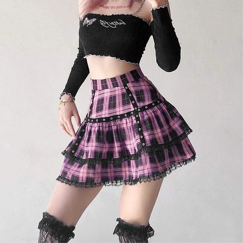 Gothic Harajuku Breaking Hearts Plaid Skirt EG16599 1 Gothic Harajuku Breaking Hearts Plaid Skirt EG16599