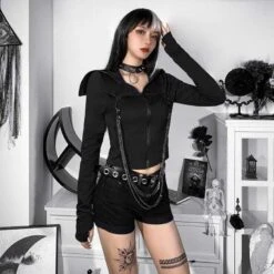 Gothic Harajuku Chained N Masked Zipper Top GA053 -EgrilDoll Fashion Outlet Store gothic harajuku chained n masked zipper top ga053 tops 938