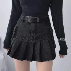 Gothic Harajuku Daring Denim Pleated Skirt EG16491