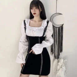 Gothic Harajuku Double Zipper Front Faux Leather Strap Underbust Skirt EG0392 -EgrilDoll Fashion Outlet Store gothic harajuku double zipper front faux leather strap underbust skirt eg0392 281