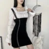 Gothic Harajuku Double Zipper Front Faux Leather Strap Underbust Skirt EG0392