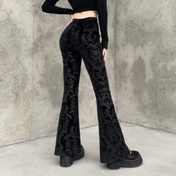 Gothic Harajuku Filigree Velvet Flare Pants EG579 -EgrilDoll Fashion Outlet Store gothic harajuku filigree velvet flare pants eg579 600