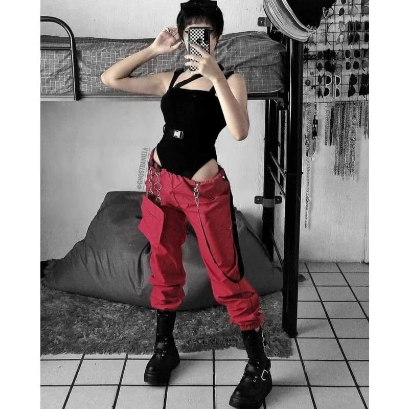 Gothic Harajuku Fire Linked Up Cargo Joggers GA101 3 Gothic Harajuku Fire Linked Up Cargo Joggers GA101 - Image 3