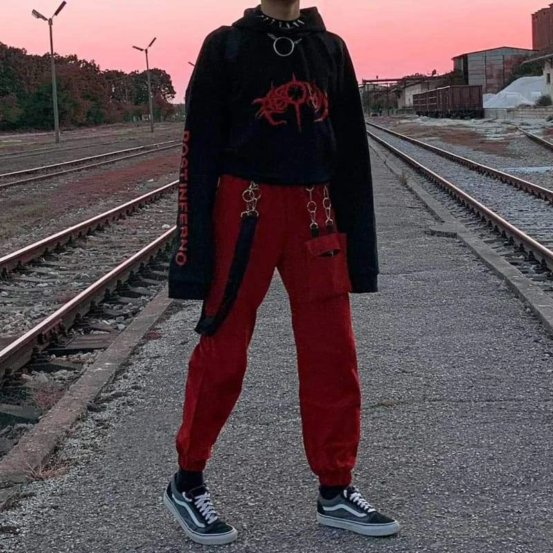 Gothic Harajuku Fire Linked Up Cargo Joggers GA101 4 Gothic Harajuku Fire Linked Up Cargo Joggers GA101 - Image 4