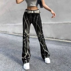 Gothic Harajuku Floral Tribal Denim Pants GA078 -EgrilDoll Fashion Outlet Store gothic harajuku floral tribal denim pants ga078 bottoms 408