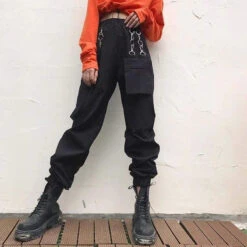 Gothic Harajuku Grunge Buckle Pocket Strap Jogger Pants EG397 -EgrilDoll Fashion Outlet Store gothic harajuku grunge buckle pocket strap jogger pants eg397 571