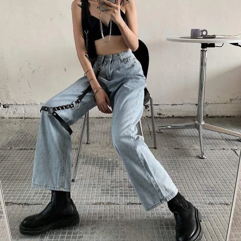 Gothic Harajuku Harness Wide Denim Pants GA088 4 Gothic Harajuku Harness Wide Denim Pants GA088 - Image 4
