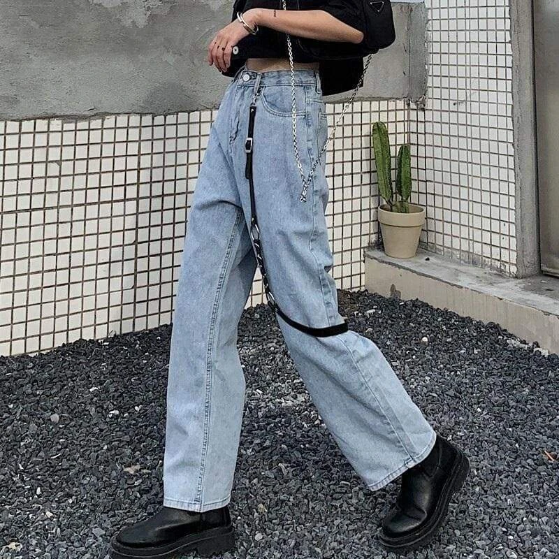 Gothic Harajuku Harness Wide Denim Pants GA088 2 Gothic Harajuku Harness Wide Denim Pants GA088 - Image 2