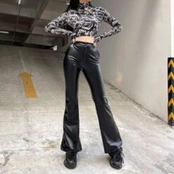 Gothic Harajuku Impure Faux Leather Flare Pants GA085 -EgrilDoll Fashion Outlet Store gothic harajuku impure faux leather flare pants ga085 892