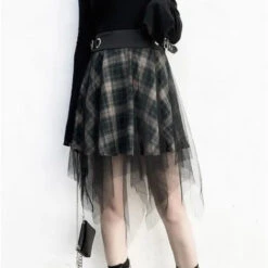 Gothic Harajuku Irregular Mesh Plaid Skirt EG0406