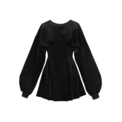 Gothic Harajuku Lantern Sleeve Double Lace Up Waist Mini Dress EG042 -EgrilDoll Fashion Outlet Store gothic harajuku lantern sleeve double lace up waist mini dress eg042 black s 361