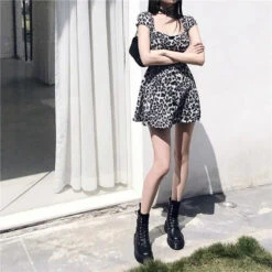 Gothic Harajuku Leopard Print Mini Dress EG372 -EgrilDoll Fashion Outlet Store gothic harajuku leopard print mini dress eg372 209